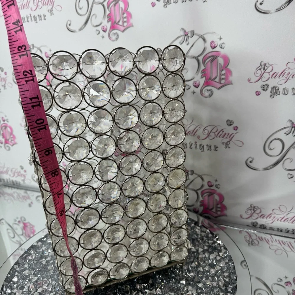 Crystal-Embellished Silver Organizer basket bling diamonds mirror